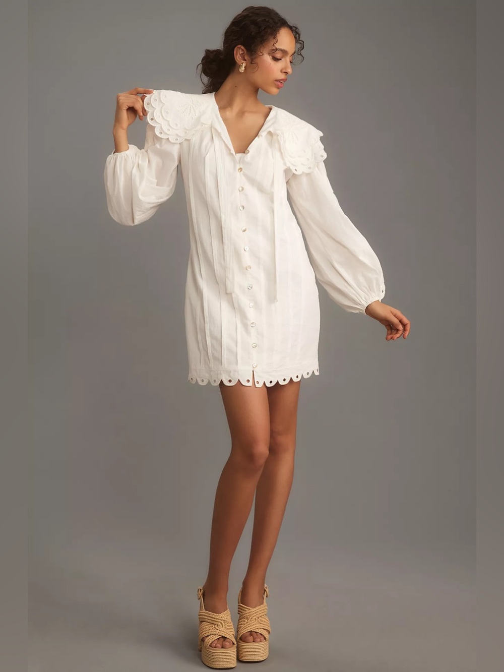Farm Rio Long-Sleeve Embellished Collared Mini Dress new XL